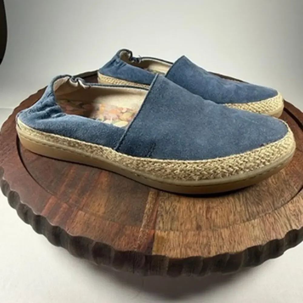 Born Castries Espadrille Flats Blue Suede Leather Slip-On Comfort Shoes 6M